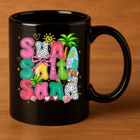 Sun Salt Sand Coquette Bow Palm Summer Vibes Beach Trip 11oz C Handle Ceramic Mug