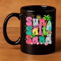 Sun Salt Sand Coquette Bow Palm Summer Vibes Beach Trip 11oz C Handle Ceramic Mug