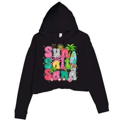 Sun Salt Sand Coquette Bow Palm Summer Vibes Beach Trip Crop Fleece Hoodie