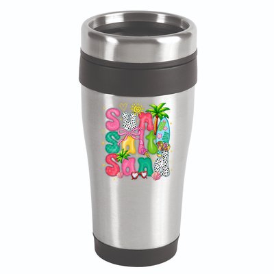 Sun Salt Sand Coquette Bow Palm Summer Vibes Beach Trip 16oz Travel Tumbler