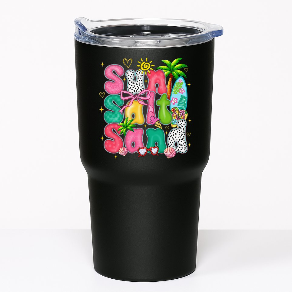 Sun Salt Sand Coquette Bow Palm Summer Vibes Beach Trip Tumbler