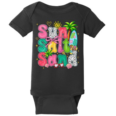 Sun Salt Sand Coquette Bow Palm Summer Vibes Beach Trip Baby Bodysuit