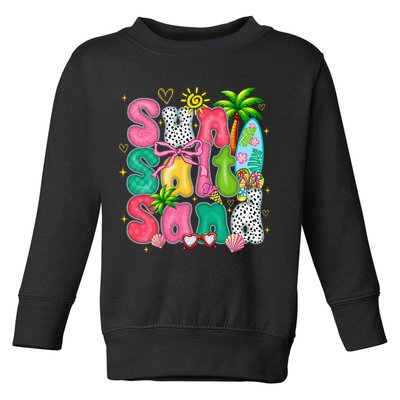 Sun Salt Sand Coquette Bow Palm Summer Vibes Beach Trip Toddler Sweatshirt
