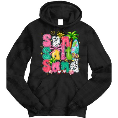 Sun Salt Sand Coquette Bow Palm Summer Vibes Beach Trip Tie Dye Hoodie