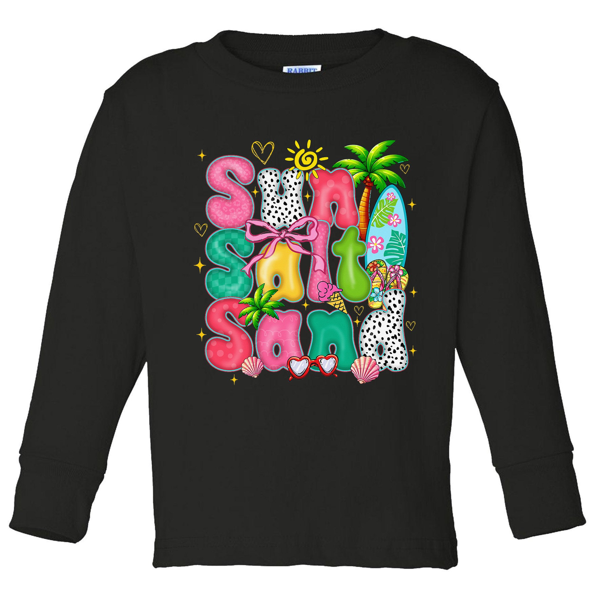 Sun Salt Sand Coquette Bow Palm Summer Vibes Beach Trip Toddler Long Sleeve Shirt