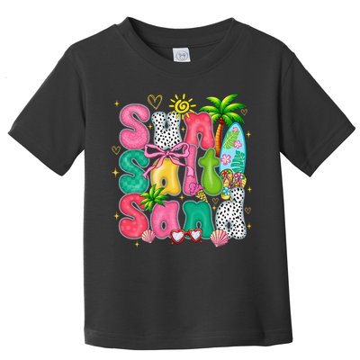 Sun Salt Sand Coquette Bow Palm Summer Vibes Beach Trip Toddler T-Shirt
