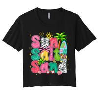 Sun Salt Sand Coquette Bow Palm Summer Vibes Beach Trip Women's Crop Top Tee