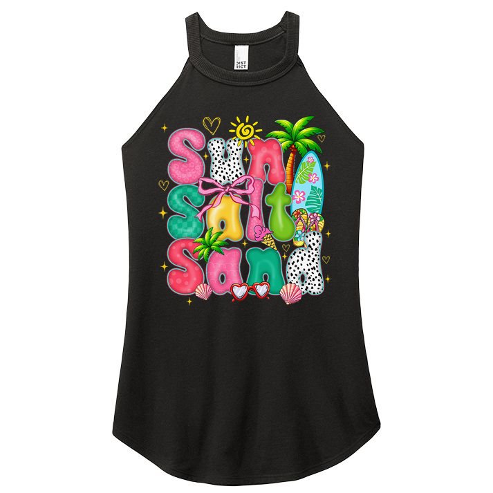 Sun Salt Sand Coquette Bow Palm Summer Vibes Beach Trip Women's Perfect Tri Rocker Tank