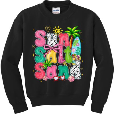 Sun Salt Sand Coquette Bow Palm Summer Vibes Beach Trip Kids Sweatshirt