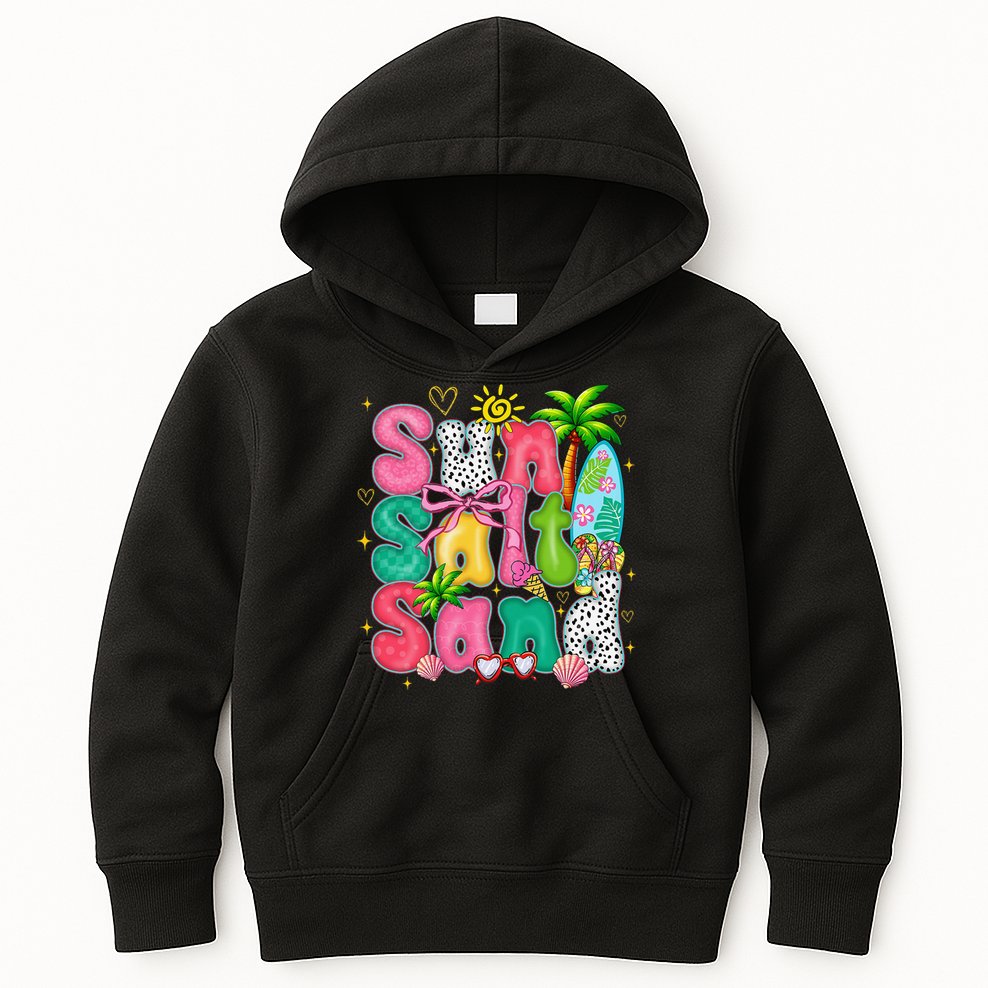 Sun Salt Sand Coquette Bow Palm Summer Vibes Beach Trip Kids Hoodie