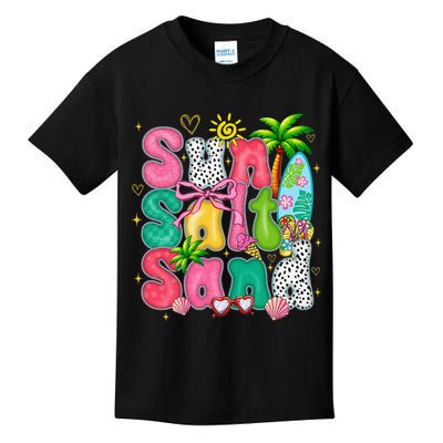 Sun Salt Sand Coquette Bow Palm Summer Vibes Beach Trip Kids T-Shirt