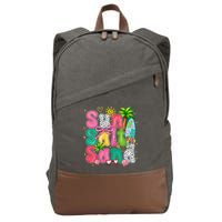 Sun Salt Sand Coquette Bow Palm Summer Vibes Beach Trip Cotton Canvas Backpack