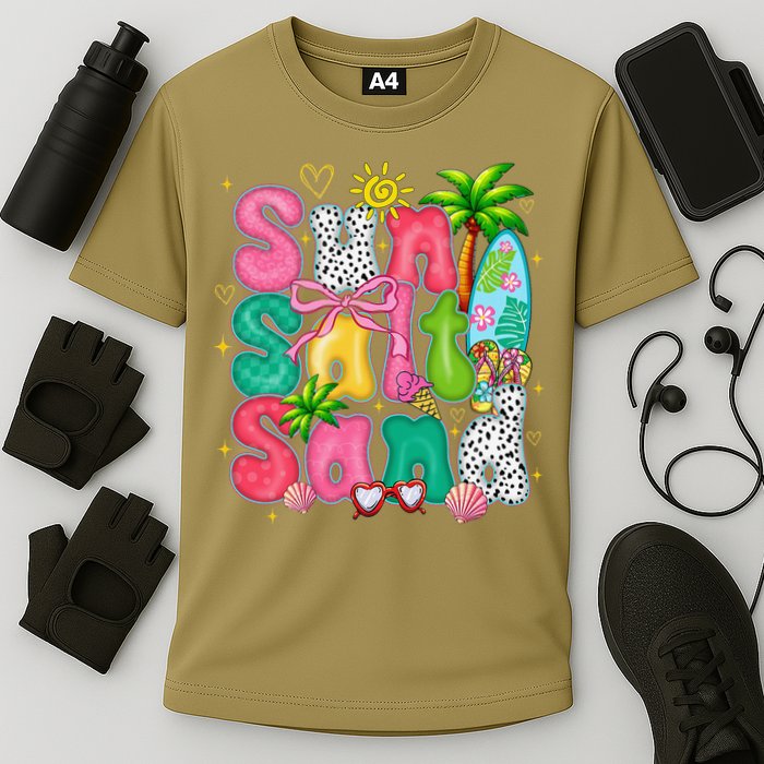 Sun Salt Sand Coquette Bow Palm Summer Vibes Beach Trip Cooling Performance Crew T-Shirt