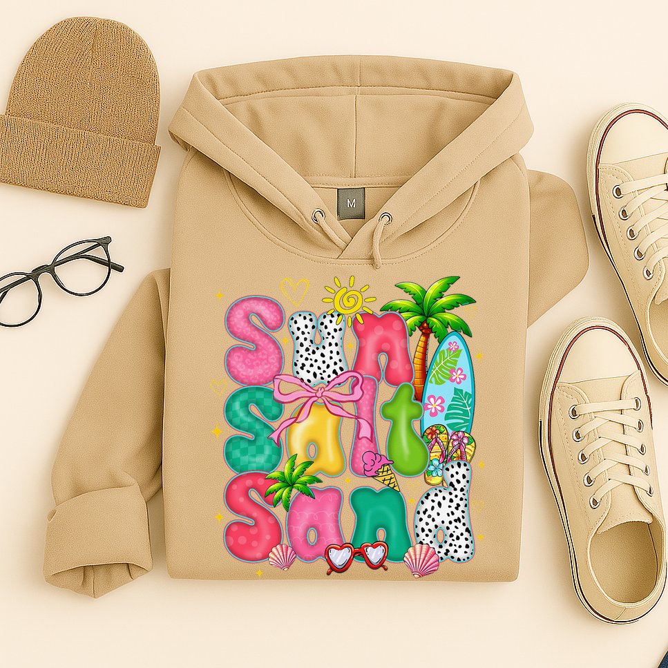 Sun Salt Sand Coquette Bow Palm Summer Vibes Beach Trip Hoodie