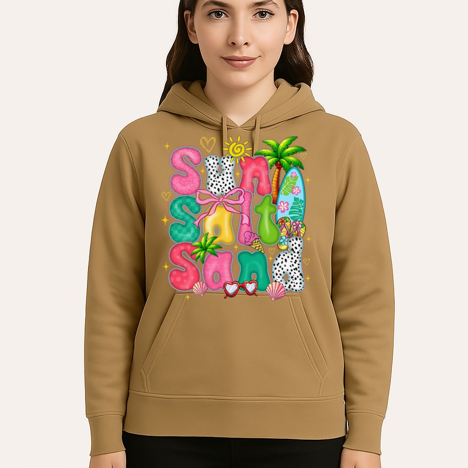 Sun Salt Sand Coquette Bow Palm Summer Vibes Beach Trip Hoodie