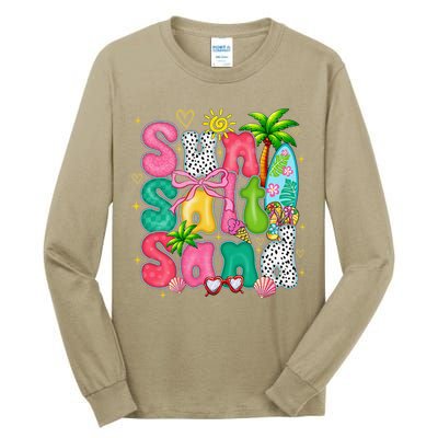Sun Salt Sand Coquette Bow Palm Summer Vibes Beach Trip Tall Long Sleeve T-Shirt