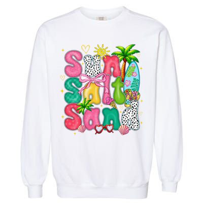 Sun Salt Sand Coquette Bow Palm Summer Vibes Beach Trip Garment-Dyed Sweatshirt