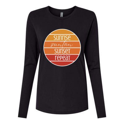 Sunrise Suntan Sunset Repeat Beach Surfer Sun Lover Sunburn Gift Womens Cotton Relaxed Long Sleeve T-Shirt