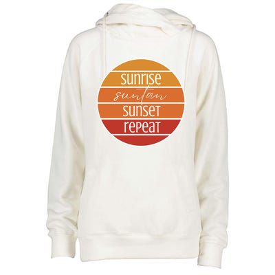 Sunrise Suntan Sunset Repeat Beach Surfer Sun Lover Sunburn Gift Womens Funnel Neck Pullover Hood