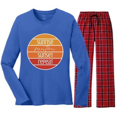 Sunrise Suntan Sunset Repeat Beach Surfer Sun Lover Sunburn Gift Women's Long Sleeve Flannel Pajama Set 