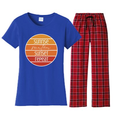 Sunrise Suntan Sunset Repeat Beach Surfer Sun Lover Sunburn Gift Women's Flannel Pajama Set