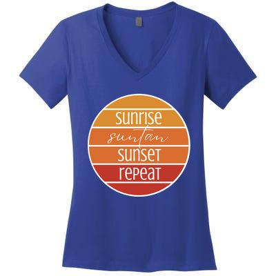 Sunrise Suntan Sunset Repeat Beach Surfer Sun Lover Sunburn Gift Women's V-Neck T-Shirt