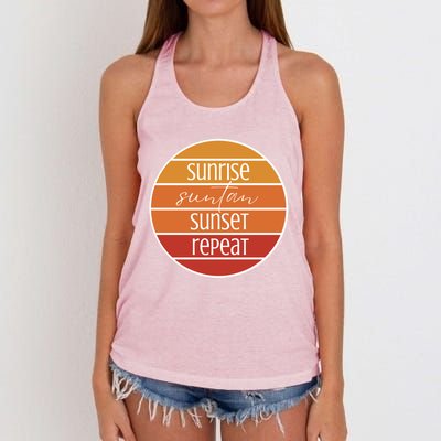 Sunrise Suntan Sunset Repeat Beach Surfer Sun Lover Sunburn Gift Women's Knotted Racerback Tank