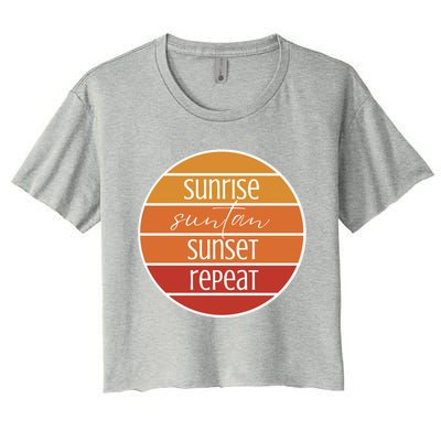 Sunrise Suntan Sunset Repeat Beach Surfer Sun Lover Sunburn Gift Women's Crop Top Tee