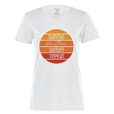 Sunrise Suntan Sunset Repeat Beach Surfer Sun Lover Sunburn Gift Women's Momentum V-Neck T-Shirt