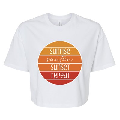 Sunrise Suntan Sunset Repeat Beach Surfer Sun Lover Sunburn Gift Bella+Canvas Jersey Crop Tee