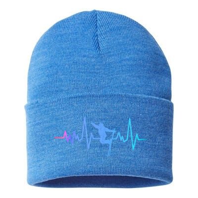 Skiing Skier Ski Instructor Heartbeat Winter Sports Ski Cool Gift Sustainable Knit Beanie