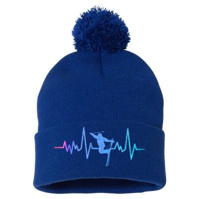 Skiing Skier Ski Instructor Heartbeat Winter Sports Ski Cool Gift Pom Pom 12in Knit Beanie