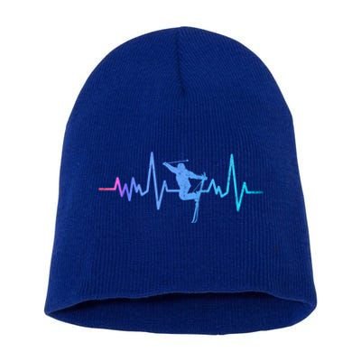 Skiing Skier Ski Instructor Heartbeat Winter Sports Ski Cool Gift Short Acrylic Beanie