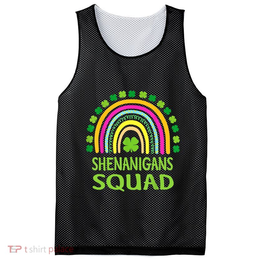 Shenanigans Squad St Patrick's Day Rainbow Shamrock Mesh Reversible Basketball Jersey Tank