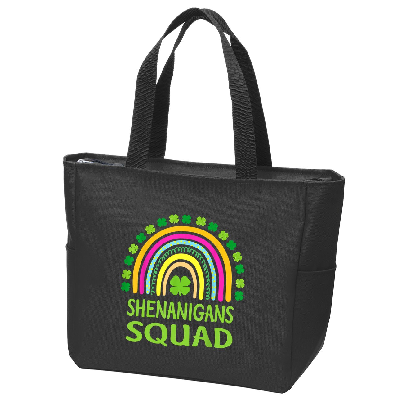 Shenanigans Squad St Patrick's Day Rainbow Shamrock Zip Tote Bag