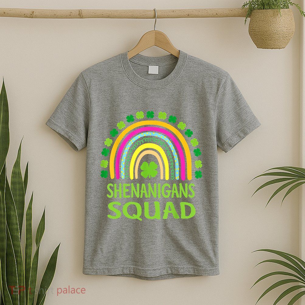 Shenanigans Squad St Patrick's Day Rainbow Shamrock T-Shirt