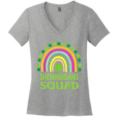 Shenanigans Squad St Patrick's Day Rainbow Shamrock Women's V-Neck T-Shirt
