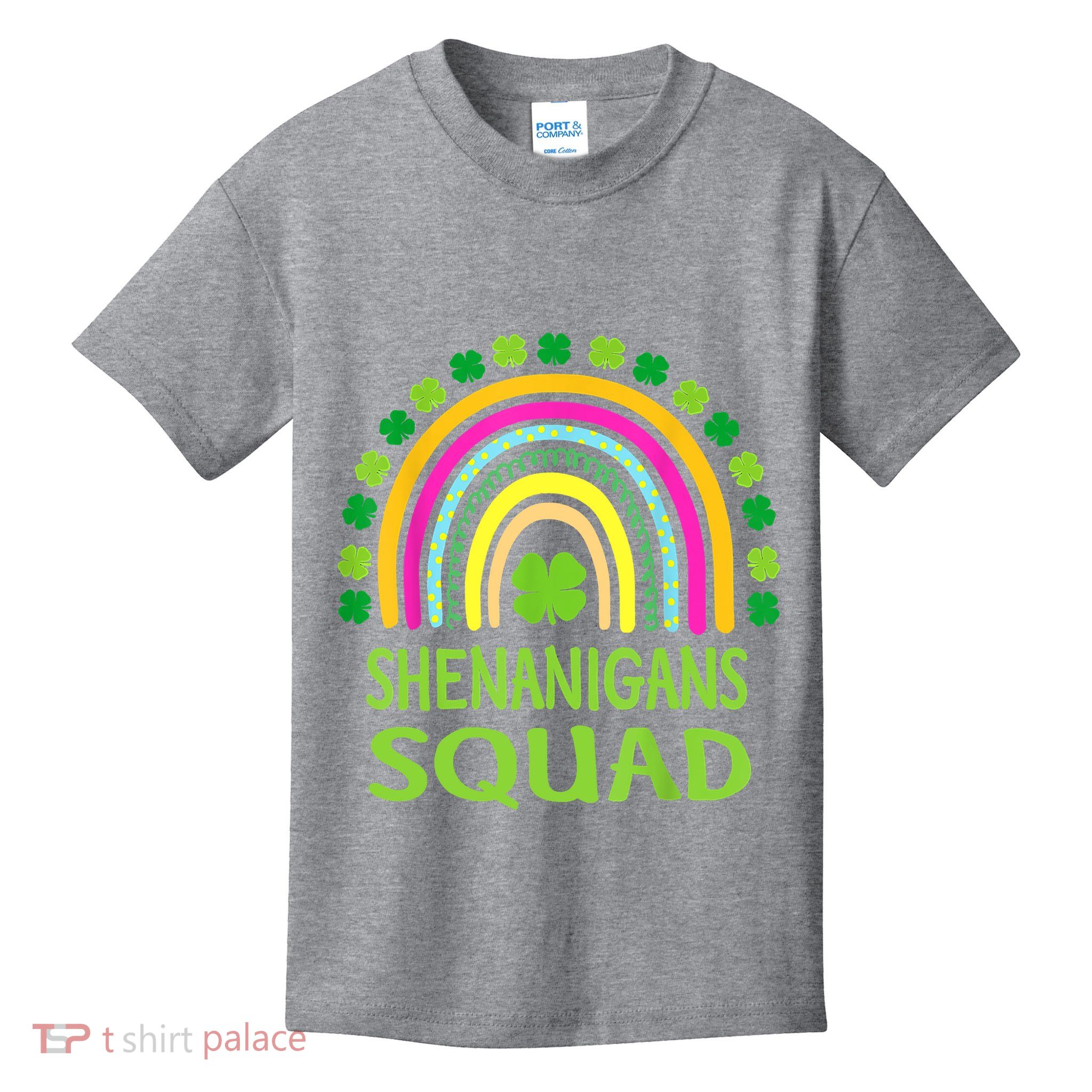 Shenanigans Squad St Patrick's Day Rainbow Shamrock Kids T-Shirt