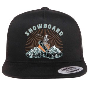 Skeleton Snowboard Snowboarding Winter Sports Snowboard Flat Bill Trucker Hat