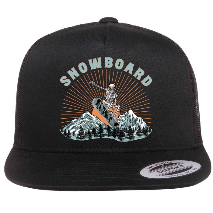 Skeleton Snowboard Snowboarding Winter Sports Snowboard Flat Bill Trucker Hat