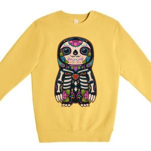 Sloth Sugar Skull Mexico Calavera Dia De Los Muertos Gift Premium Crewneck Sweatshirt