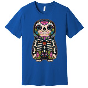 Sloth Sugar Skull Mexico Calavera Dia De Los Muertos Gift Premium T-Shirt