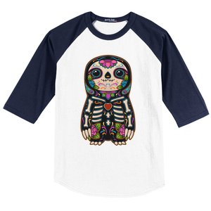 Sloth Sugar Skull Mexico Calavera Dia De Los Muertos Gift Baseball Sleeve Shirt