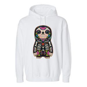 Sloth Sugar Skull Mexico Calavera Dia De Los Muertos Gift Garment-Dyed Fleece Hoodie