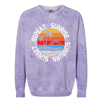 Sunrise Sunburn Sunset Repeat Retro Vintage Gift Vacation Great Gift Colorblast Crewneck Sweatshirt