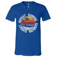 Sunrise Sunburn Sunset Repeat Retro Vintage Gift Vacation Great Gift V-Neck T-Shirt