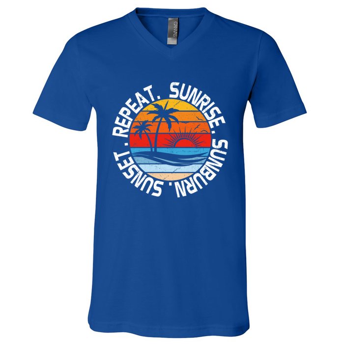 Sunrise Sunburn Sunset Repeat Retro Vintage Gift Vacation Great Gift V-Neck T-Shirt