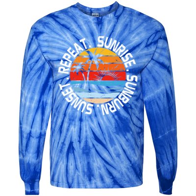 Sunrise Sunburn Sunset Repeat Retro Vintage Gift Vacation Great Gift Tie-Dye Long Sleeve Shirt