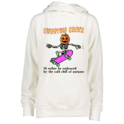 Sweating Sucks Skeleton Pumpkin Skateboard Womens Funnel Neck Pullover Hood