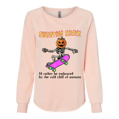 Sweating Sucks Skeleton Pumpkin Skateboard Womens California Wash Sweatshirt